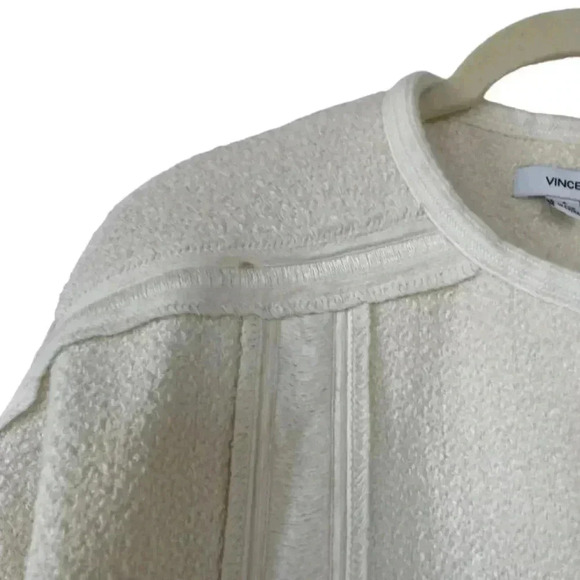 Vince Cream Boucle Jacket Blazer Size 8 Open Front Frayed Edge Textured Office - Picture 4 of 9
